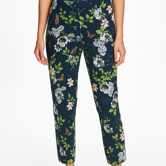 GRAYSON Floral Print PREPPY TROUSER PANTS Dark Blue + Floral WOMENS 8 Slacks - Picture 1 of 9